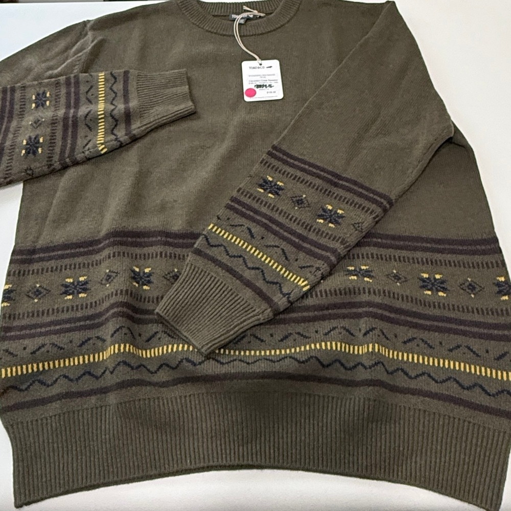 Toad&Co Mens XXL Green Wool Blend Crewneck‎ Sweater Heritage Cabincore Fair Isle